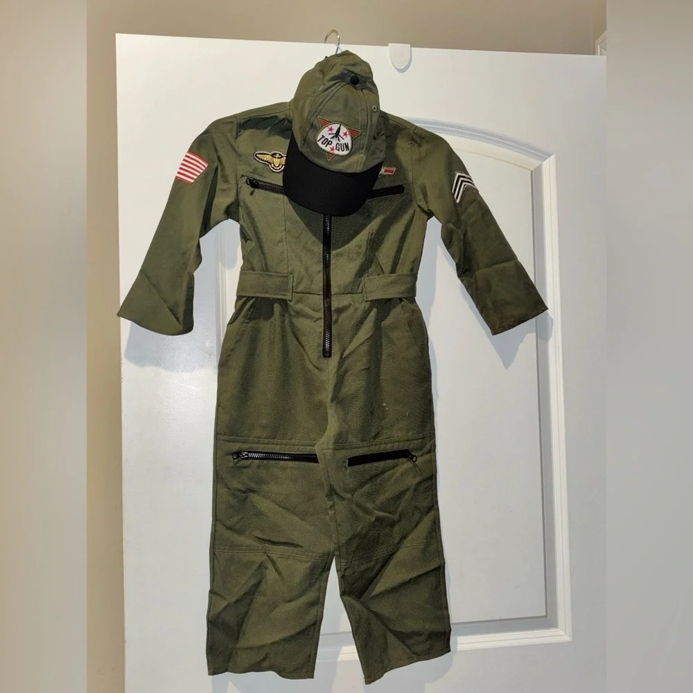 Top Gun Kids Green Flight Suit Costume - Picture 4 of 8